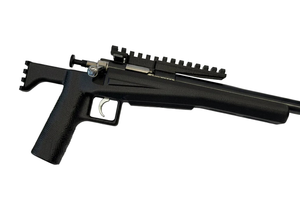Black firearm on a white background