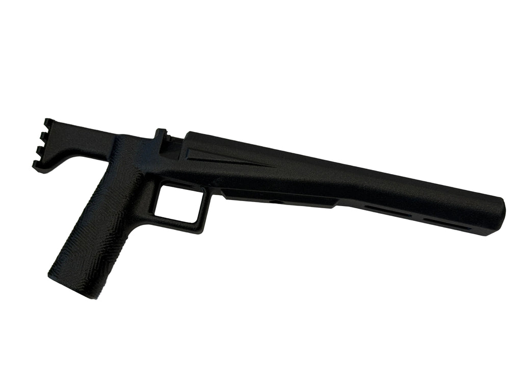 Black firearm stock on a white background