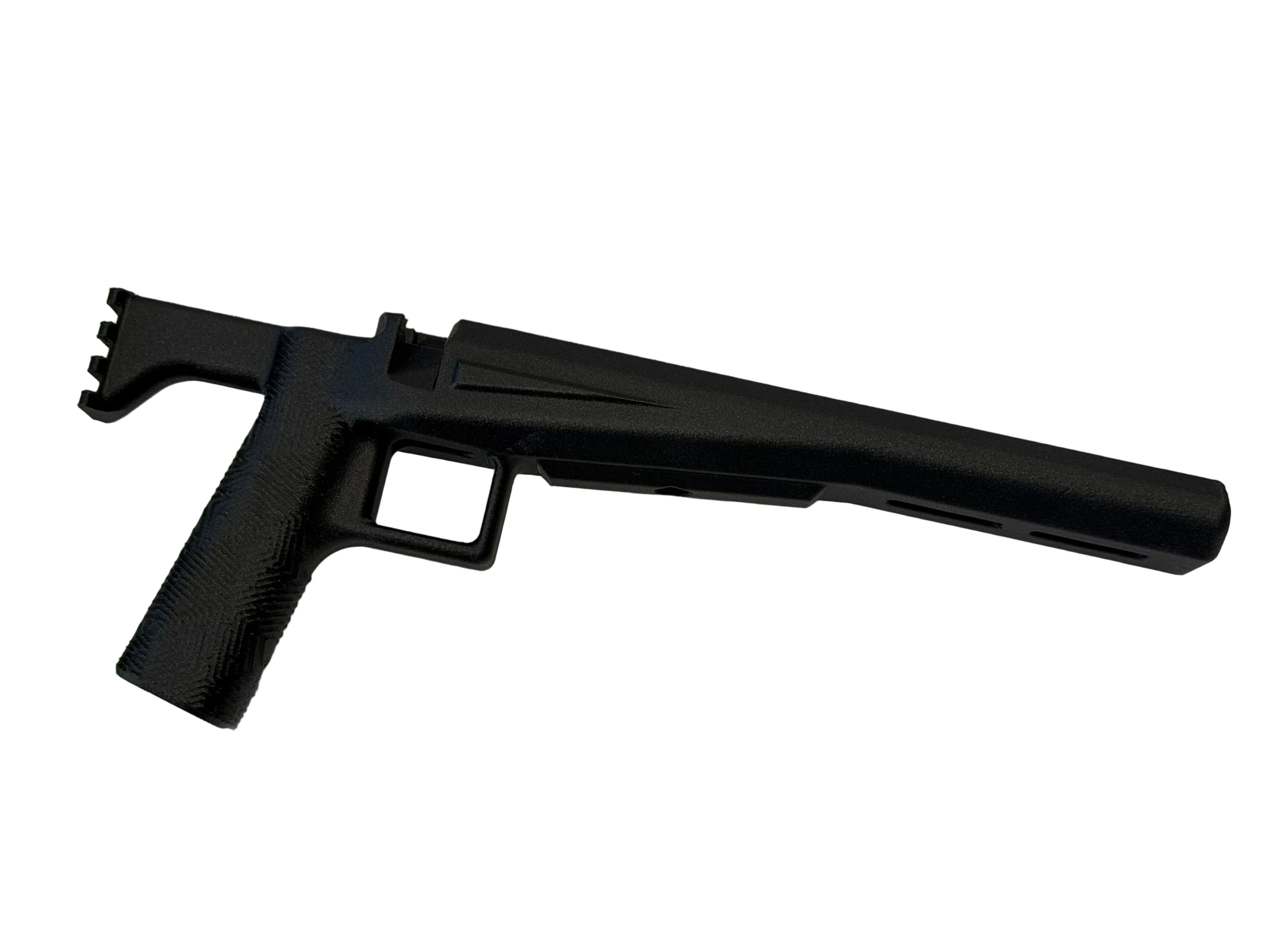 Black firearm stock on a white background