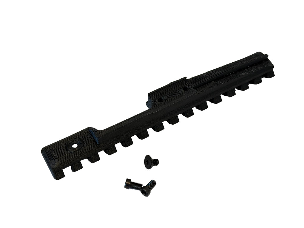 picatinny rail with screws on white background