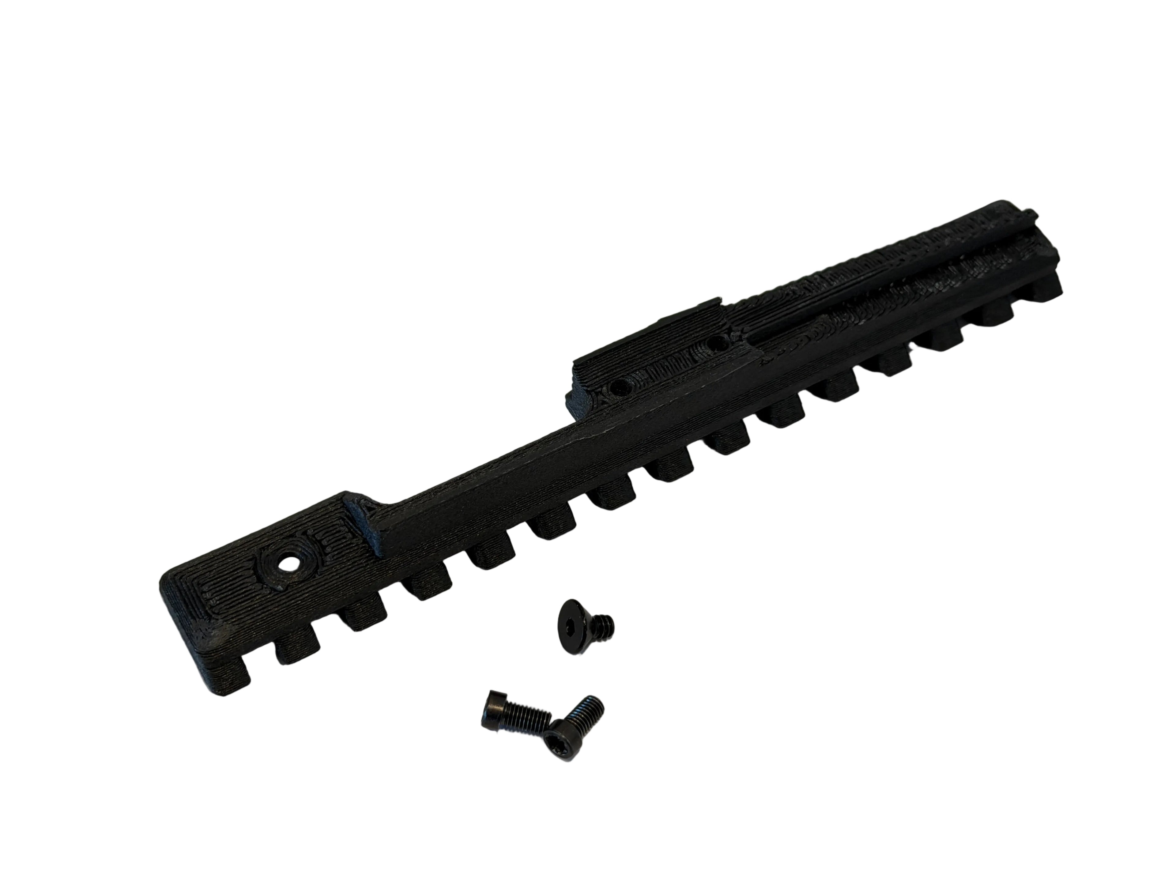 picatinny rail with screws on white background