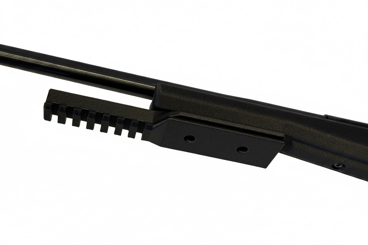 rail mounted on rifle with white background