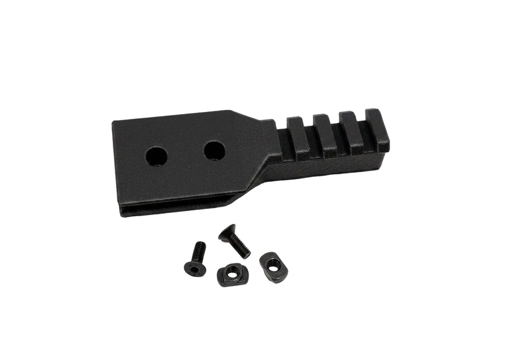 Black rail with screws on a white background