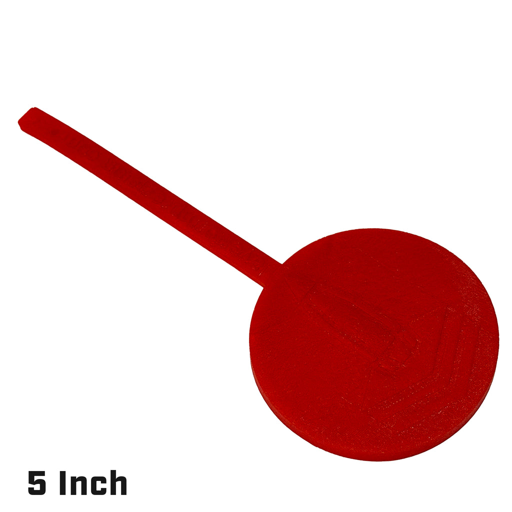 A red circular target with a long narrow handle, shown on a plain white background with the text '5 Inch' in the lower left corner.