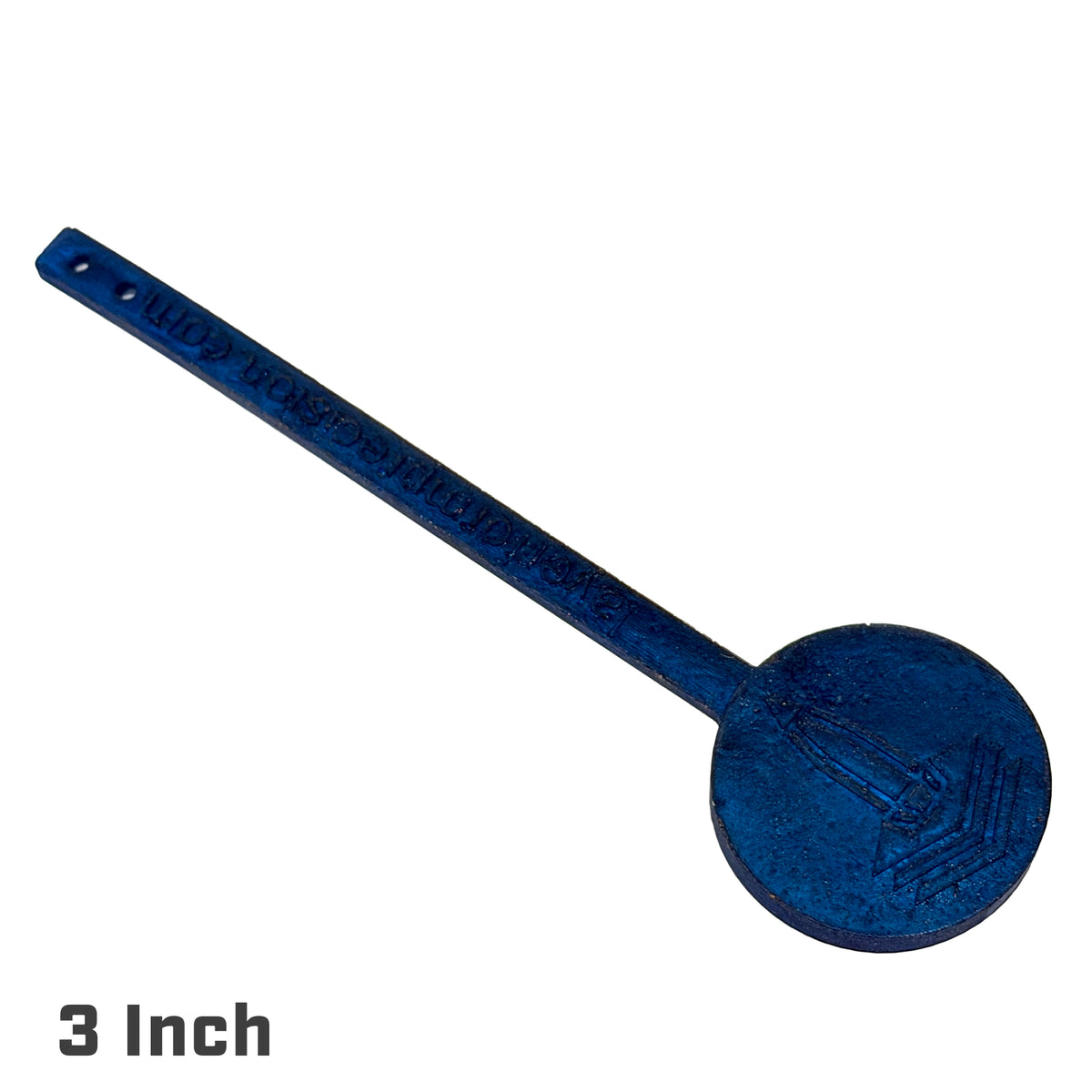 A single blue target with a circular head and a long straight stem, shown diagonally on a plain white background with '3 Inch' text in the bottom-left corner.
